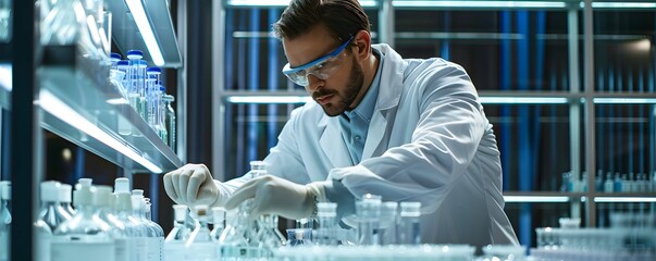 A research scientist working with robotics and automation technology in a high-tech laboratory