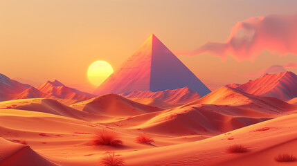 featuring an abstract futuristic pyramid and light orange background.  - obrazy, fototapety, plakaty
