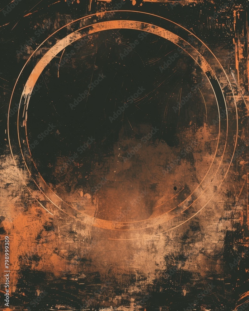 Canvas Prints A dark, burnt orange circle on a grungy, weathered background, with a mysterious and ominous industrial feel.