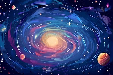 Obraz premium Seamless pattern illustration background inspired by the cosmos. Galactic swirls of stardust, constellations.