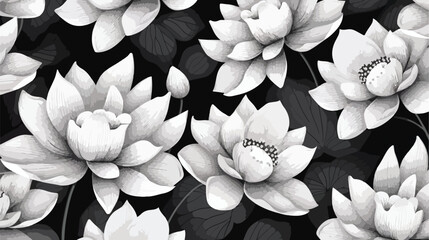Lotus floral seamless pattern. Hand drawn monochrom