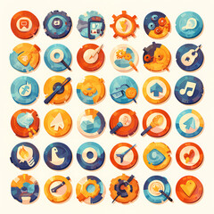 A Collection of Colorful Icons Representing Various Social Interactions and Activities