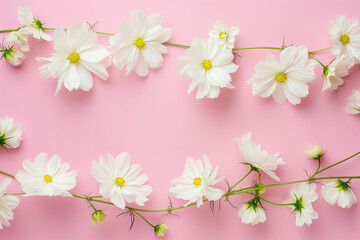beautiful white daisy flowers on pink background with copy space, mothers day, valentines day, greeting card