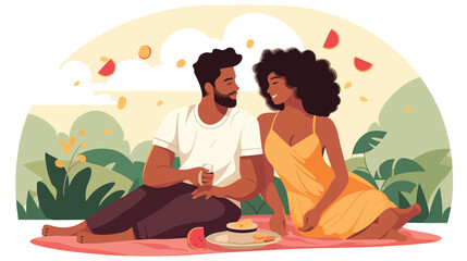 Obraz na płótnie Canvas Love couple relaxing on picnic blanket on summer ho