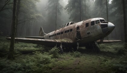 Abandoned plane in the forest