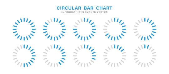 Circle chart, circular percentage progess, loading icon, graph. Flat design. Percentage templates set, infographic elements vector illustration