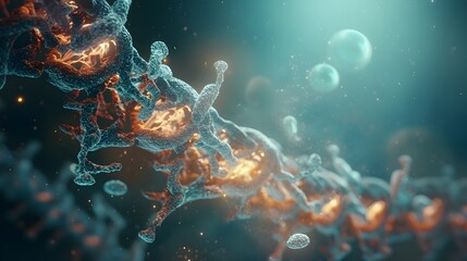 Fototapeta na wymiar Dive into the mysterious world of DNA and biologic cells, depicted in breathtaking HD visuals that evoke a sense of awe and curiosity 