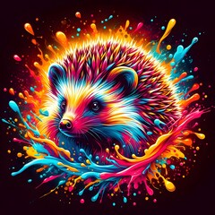 illustration of A Hedgehog with splashes of paint surrounding t-shirt design - obrazy, fototapety, plakaty