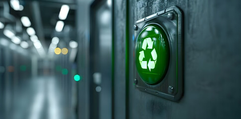 A recycling sign with a green button, symbolizing zero waste and reuse concept.