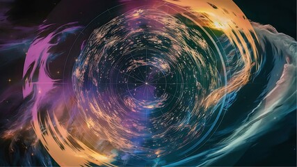 A stunning cinematic illustration of a holographic celestial map