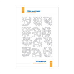 Cover design with hand drawn gears on abstract background. Corporate book cover template in A4 format. Good for company brochure, annual report, presentation, folder, poster, flyer and banner design.