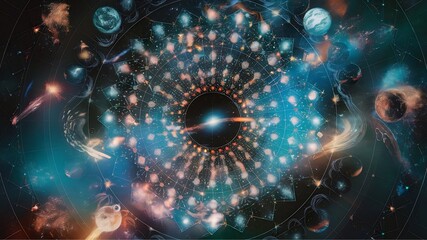 Captivating cinematic illustration of a holographic celestial map