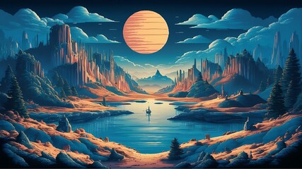 Craft a pixel art landscape inspired by retro video games