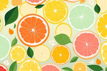Citrus medley, lively slices pattern, flat vector, solid bg ,  high resolution