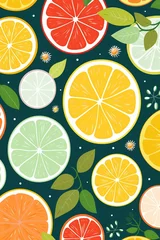 Fotobehang Citrus slices, summery vibes, seamless flat pattern, solid bg ,  repeating pattern © Amina