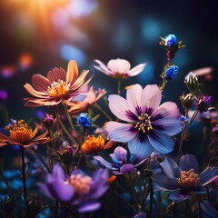 Twilight Bloom: Vivid Wild Flowers on Dark Canvas
