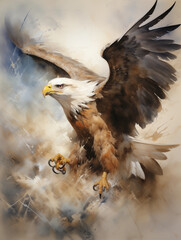 Image of beautiful watercolor painting of an eagle. Bird.