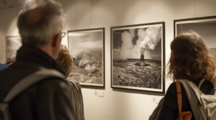 Visitors deeply moved by exhibition of landscapes altered by nuclear testing. International Day Against Nuclear Tests, August 29 - obrazy, fototapety, plakaty