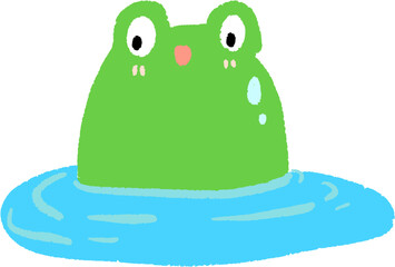 A simple and cute cartoon frog sitting in a pond
