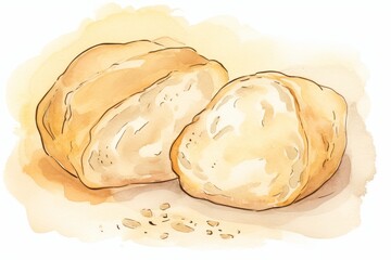 A watercolor painting of a loaf of bread. - obrazy, fototapety, plakaty