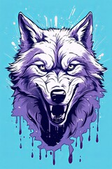 animal, wolf. cartoon drawing, water color style.
