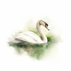 bird, swan. cartoon drawing, water color style,