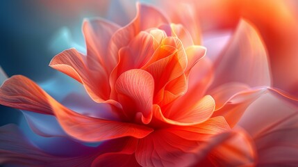   A tight shot of a blooming flower against a backdrop of blue and pink hues The image features a soft-focus floral centerpiece