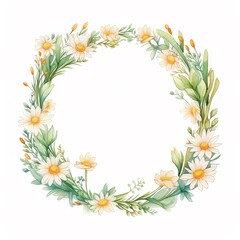 flower frame, daisy frame. cartoon drawing, water color style,