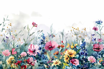 Watercolor Blossom of Wildflowers