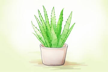 plant, aloe vera. cartoon drawing, water color style,