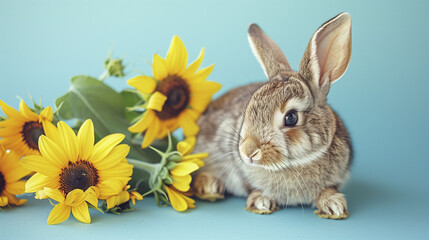 Obraz premium ひまわりとウサギ