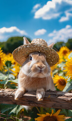 ひまわりとウサギ