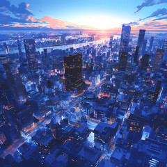 Spectacular Nighttime Skyline Scene - Mesmerizing Metropolis Cityscape at Sunset