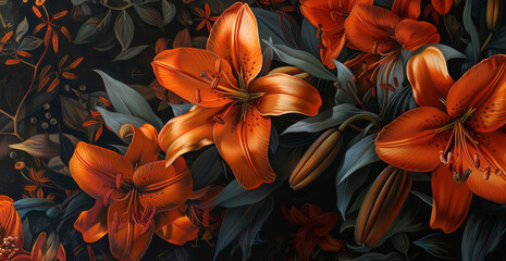 bouquet of orange lilies used as background