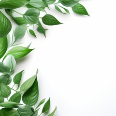 Green leaves frame isolated on white background