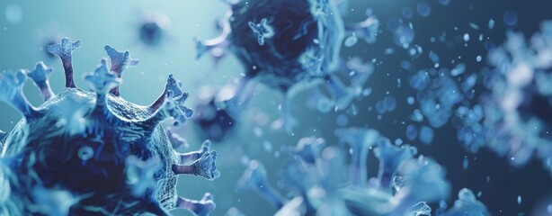 3d render of corona virus background with blue color