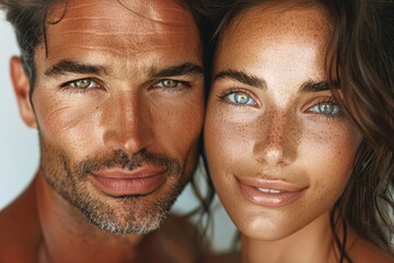 Sun-Kissed Beauty and Intimacy: Close-Up Portrait of a Romantic Couple