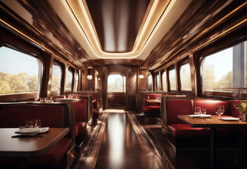 art concept luxury interior illustration car ning train elegant eatery cafes travel luxurious design vintage retro compartment beautiful stylish style nobody