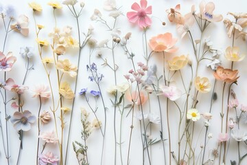 Assorted Pressed Flowers on White Background
