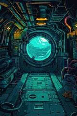 interior of submarine - obrazy, fototapety, plakaty