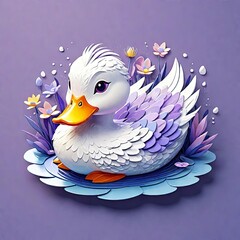 Purple duck with flowers made for kids, Cartoon Animal for learning about D duck
