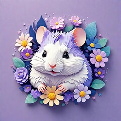 Purple hamster with flowers made for kids, Cartoon Animal for learning about the alphabet in English H Hamster