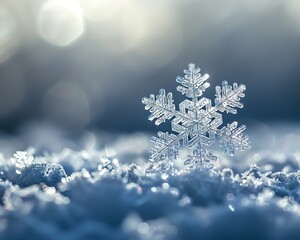A snowflake drifting gently through the crisp winter air - obrazy, fototapety, plakaty