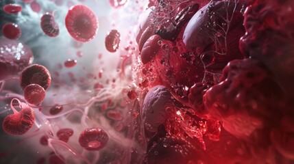 An imaginative representation of a spleen with advanced immunological functions, showcasing blood filtration and pathogen defense through vibrant visualization. - obrazy, fototapety, plakaty