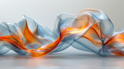  A white background bears a blue-orange wave of smoke, subtly mirrored below by a gentle light reflection