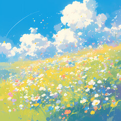 Blooming Floral Haven: Experience the Ethereal Beauty of a Vibrant Meadow in Full Spring Bloom