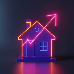 Neon light home icon on the black background. Glowing House simple icon, sign. - obrazy, fototapety, plakaty