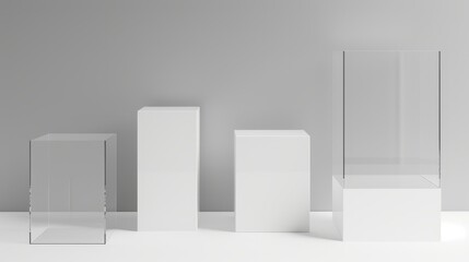   Three adjacent white boxes rest atop a white surface