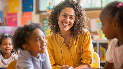 Obraz premium Capturing the magic of teaching: Teachers connecting with students in heartfelt moments