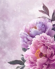 Elegant watercolor painting of vibrant peonies on a deep purple backdrop with room for text